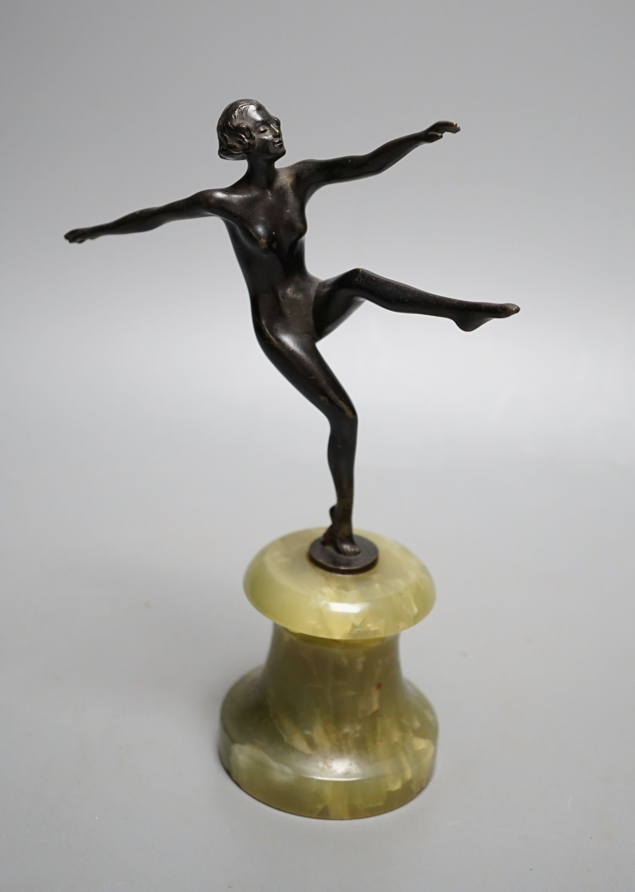 An Art Deco bronze figure of a nude dancer on onyx base - 22cm tall